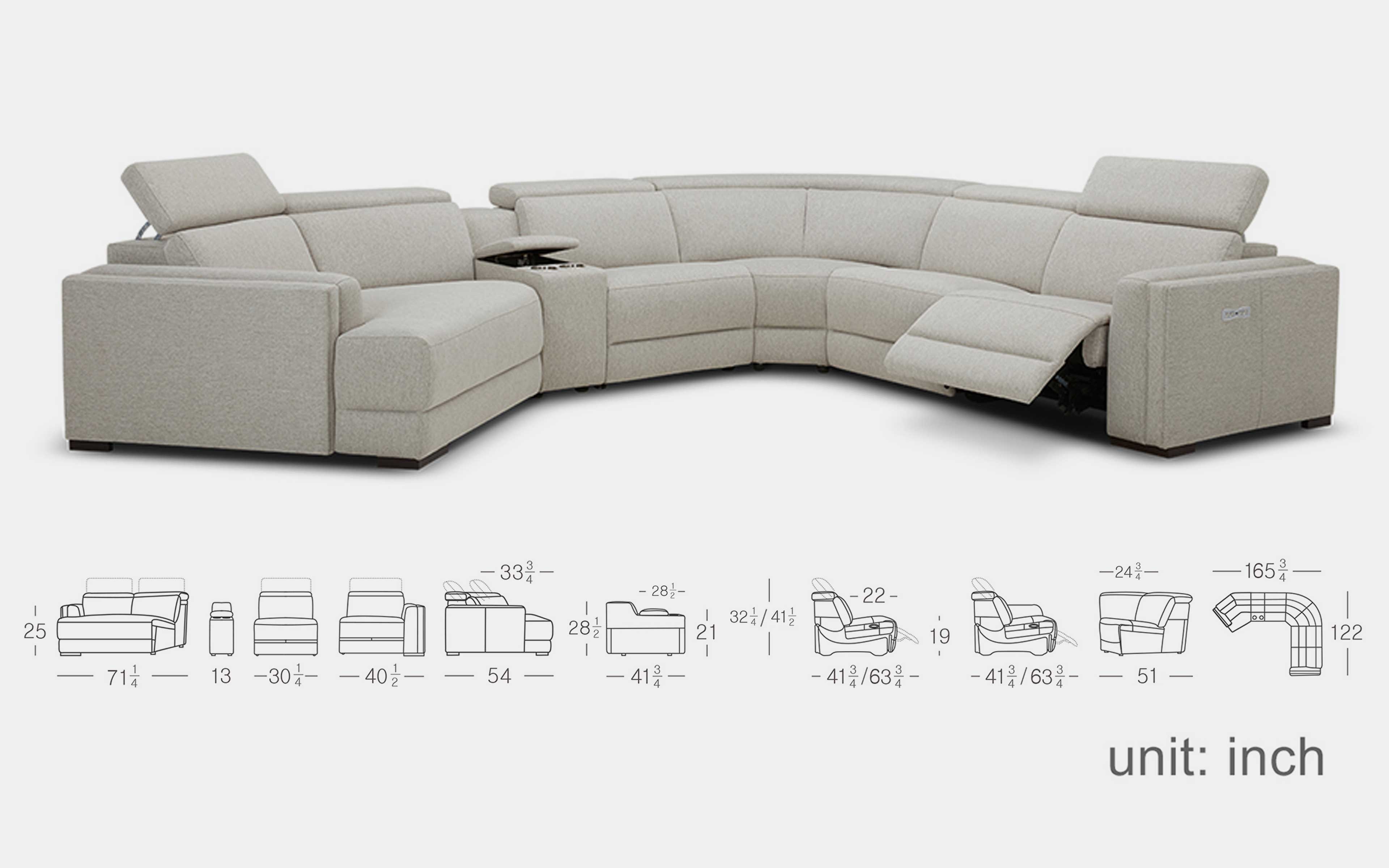 Dimension | Narciso Modern Motion Reclining Sectional | MoFit Home Furniture