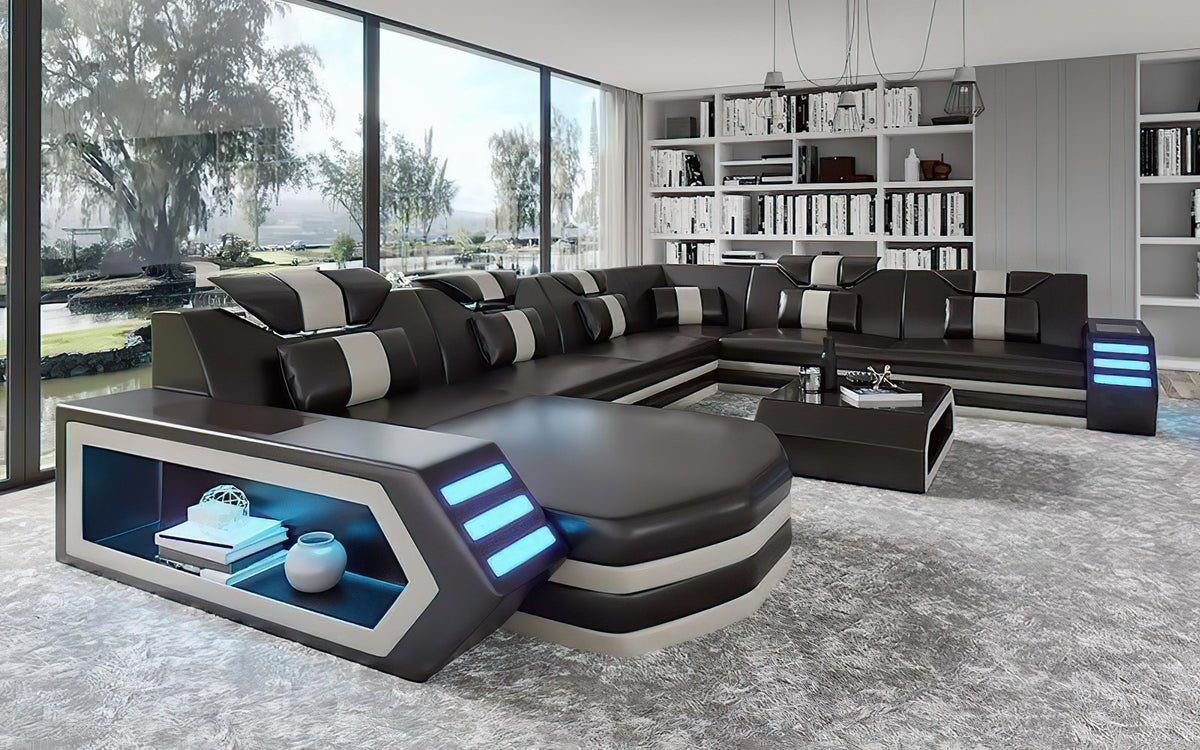 Eli Leather Sectional Sofa with LED Lights