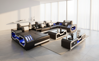 Artia Modern Leather Sectional - Bright Luxury Living Room
