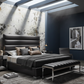 Bardot Leather Channel-Tufted Platform Bed - Geometric Skylight