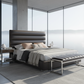 Bardot Leather Channel-Tufted Platform Bed - Morning Mist