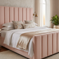 Blush Velvet Channel-Tufted Platform Bed - Boutique Hotel Dawn