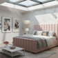 Blush Velvet Channel-Tufted Platform Bed - Geometric Skylight