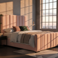 Blush Velvet Channel-Tufted Platform Bed - Industrial Golden Hour