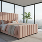 Blush Velvet Channel-Tufted Platform Bed - Morning Mist
