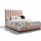 Blush Velvet Channel-Tufted Platform Bed - Styled Angular Shadow