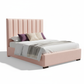 Blush Velvet Channel-Tufted Platform Bed - Styled Elongated Shadow