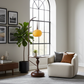 Cantilever Amber Wood Floor Lamp - Gallery Arched Window