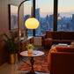 Cantilever Amber Wood Floor Lamp - Mid-Century Skyline