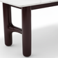 Close-up of dark maroon table legs