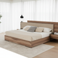 Modern Walnut Harmony Bed - Elevated Sheer Curtains