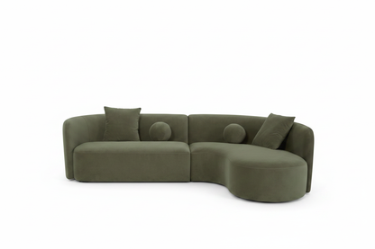 Olive Green Curved Sectional Sofa White Background