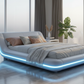 Tavia Modern Minimalist Bed with LED Lights - Morning Mist