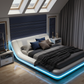 Tavia Modern Minimalist Bed with LED Lights - Vaulted Ceiling